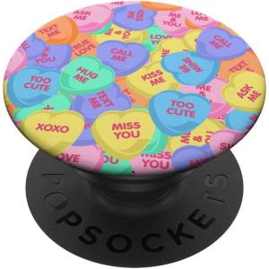 Cute Girl’s Valentines Day Cute Candy Heart Sayings Pattern PopSockets Standard PopGrip(Standard)