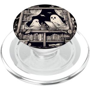 Spooky Ghosts Reading Books Library Bookworm Retro Bookish PopSockets Adhesive PopGrip(Magnetic PopGrip)