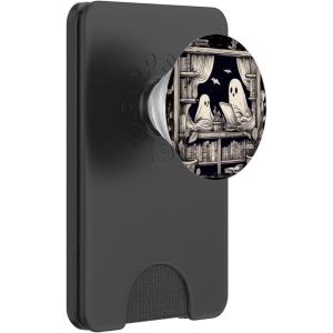 Spooky Ghosts Reading Books Library Bookworm Retro Bookish PopSockets Adhesive PopGrip(Magnetic PopWallet)