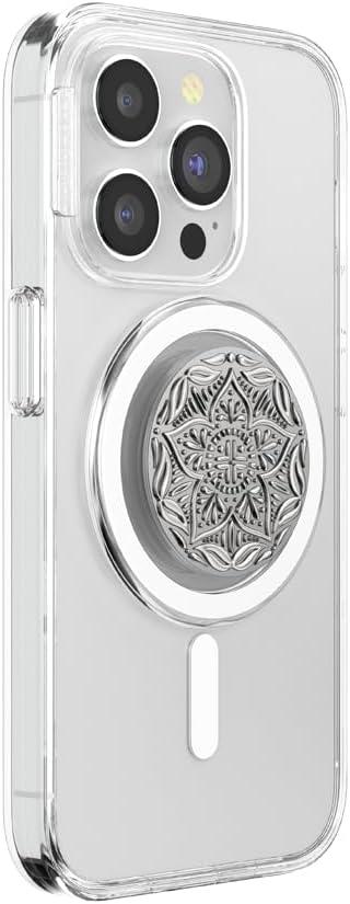 imagePopSockets Phone Grip for MagSafe Magnetic Holder Phone Stand Silver Enamel AstroMandala