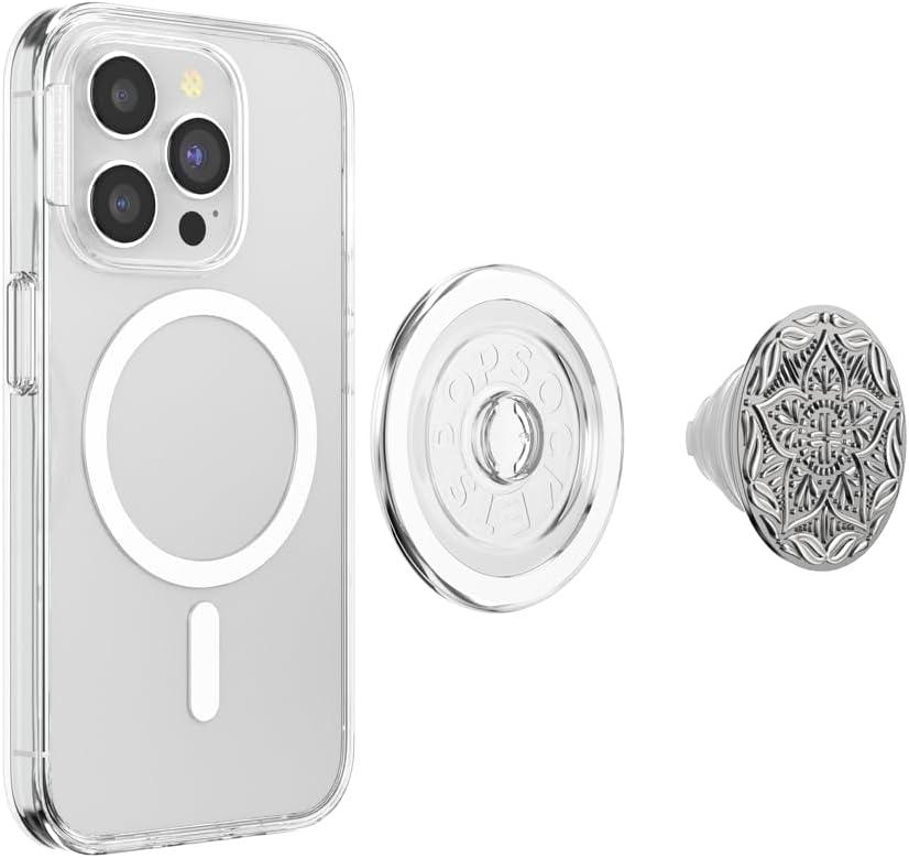 imagePopSockets Phone Grip for MagSafe Magnetic Holder Phone Stand Silver Enamel AstroMandala