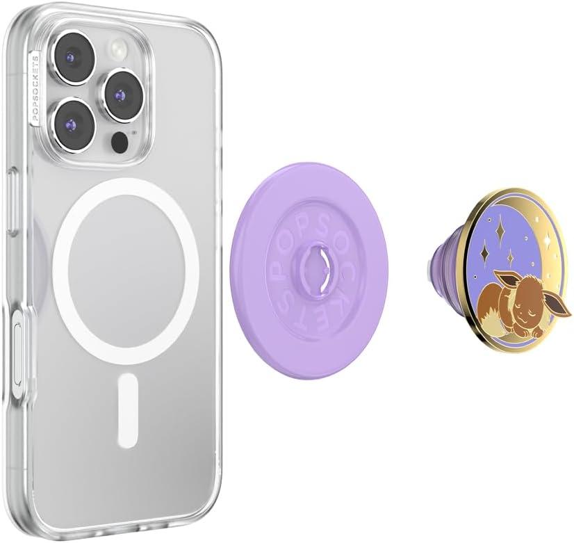 imagePopSockets PopGrip for MagSafe Magnetic Phone Grip amp Stand Swappable Top Secure Grip for iPhone MagSafe Cases Kickstand for HandsFree Viewing Wireless Charging Compatible Ghost GengarEnamel Sleeping Eevee