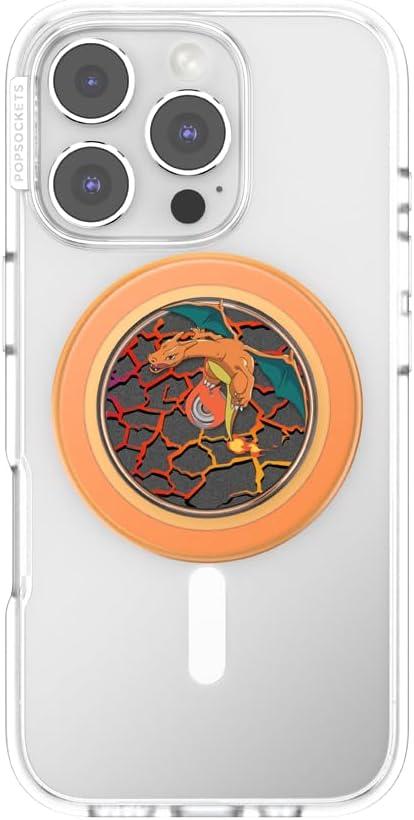 imagePopSockets PopGrip for MagSafe Magnetic Phone Grip amp Stand Swappable Top Secure Grip for iPhone MagSafe Cases Kickstand for HandsFree Viewing Wireless Charging Compatible Ghost GengarCharizard in Flight