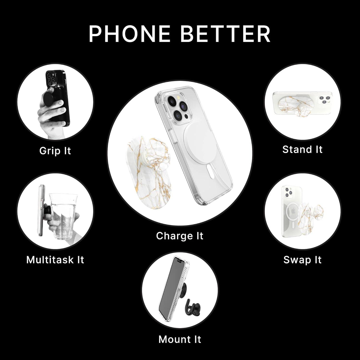 imagePopSockets Phone Grip Compatible with MagSafe Phone Holder Wireless Charging Compatible PillShaped Grip Gold LutzGold Lutz