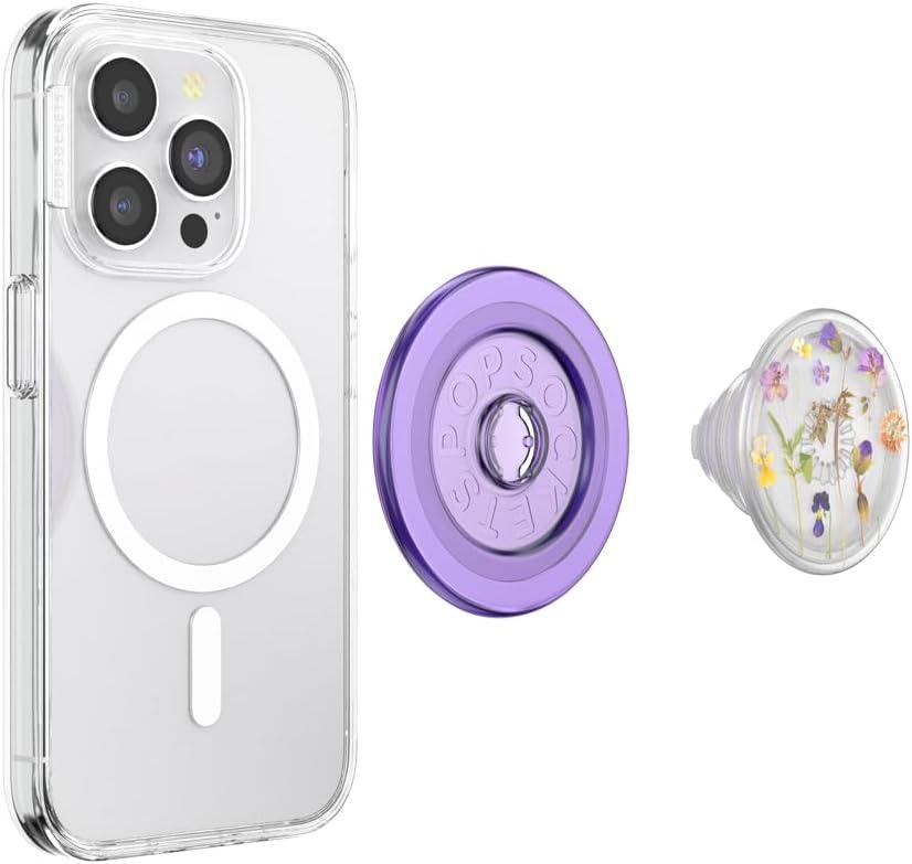 imagePopSockets Phone Grip for MagSafe Magnetic Holder Phone Stand Purple Enamel MosiacPlant Purple Fields
