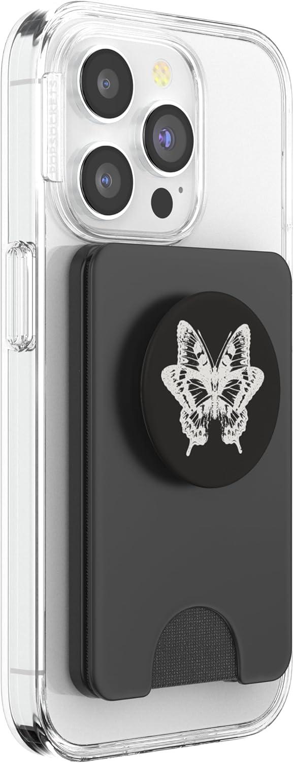 imagePopSockets Butterfly Phone Grip BampW Sketched Butterfly PopSockets PopWallet for MagSafeMagnetic PopWallet