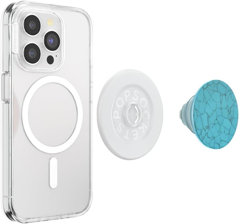 imagePopSockets Adhesive Phone Grip Holder Phone Stand Enamel Enamel Stamped BlackAccent Turquoise
