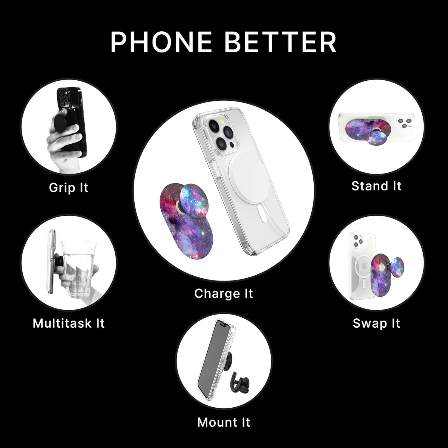 imagePopSockets Phone Grip Compatible with MagSafe Phone Holder Wireless Charging Compatible PillShaped Grip Blue NebulaBlue Nebula