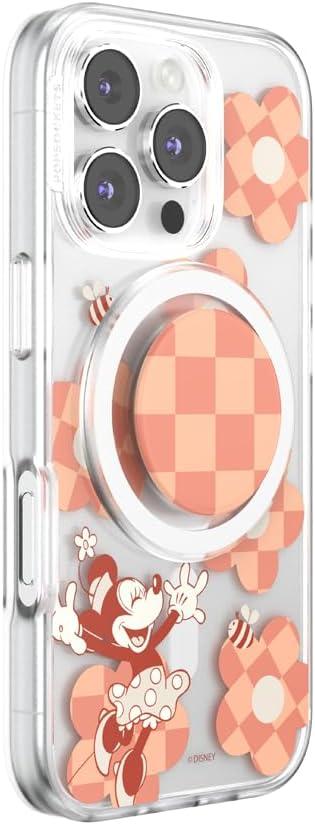 imagePopSockets iPhone 16 Pro Case Compatible with MagSafe Phone Case for iPhone 16 Pro Wireless Charging Compatible Case Only Disney Classics Minnie Checker FlowerMinnie Checker Flower