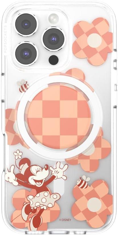 imagePopSockets iPhone 16 Pro Case Compatible with MagSafe Phone Case for iPhone 16 Pro Wireless Charging Compatible Case Only Disney Classics Minnie Checker FlowerMinnie Checker Flower