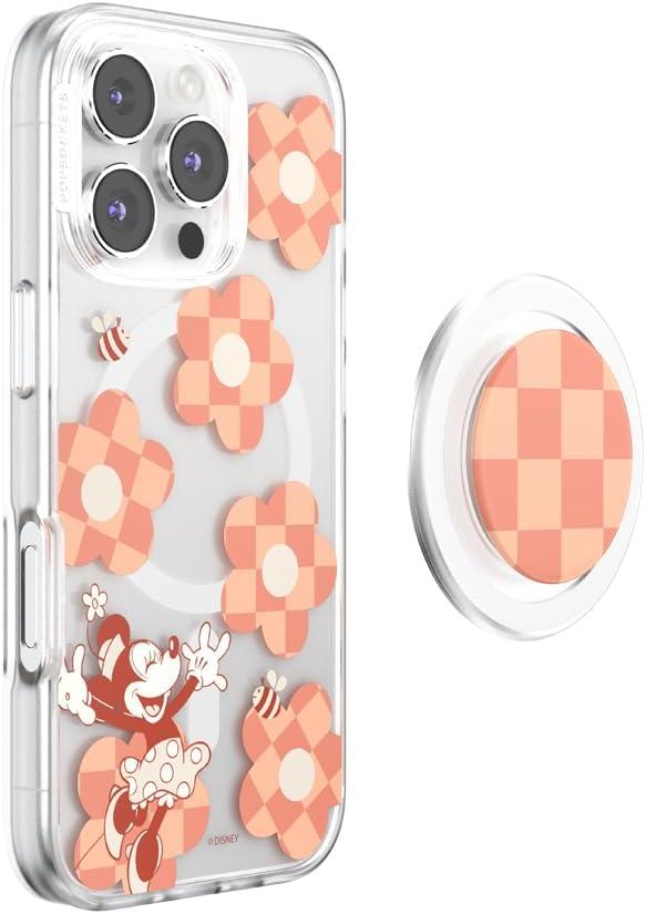 imagePopSockets iPhone 16 Pro Case Compatible with MagSafe Phone Case for iPhone 16 Pro Wireless Charging Compatible Case Only Disney Classics Minnie Checker FlowerMinnie Checker Flower