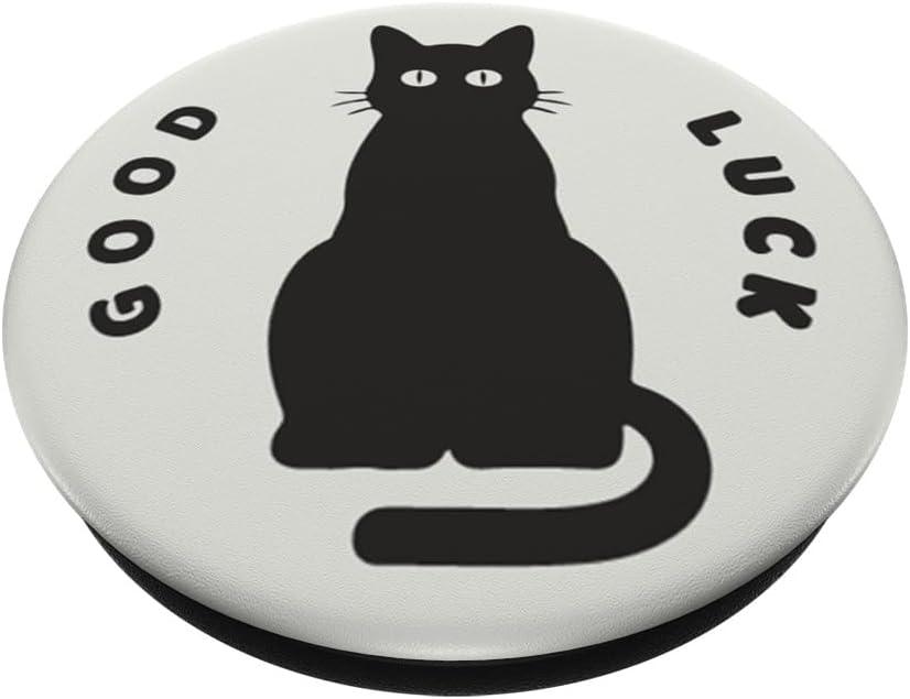 imagePopSockets Cat Phone Grip Good Luck Black Cat PopSockets PopGrip for MagSafeAdhesive PopGrip