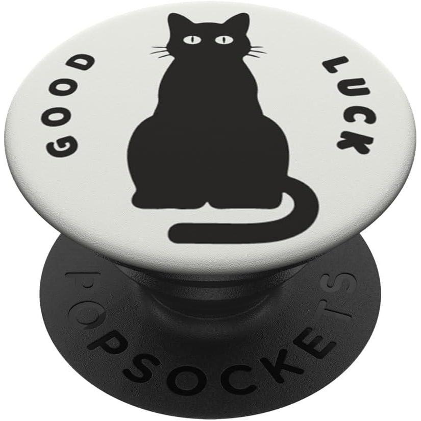 imagePopSockets Cat Phone Grip Good Luck Black Cat PopSockets PopGrip for MagSafeAdhesive PopGrip