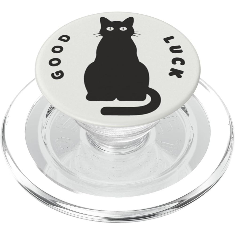 imagePopSockets Cat Phone Grip Good Luck Black Cat PopSockets PopGrip for MagSafeMagnetic PopGrip