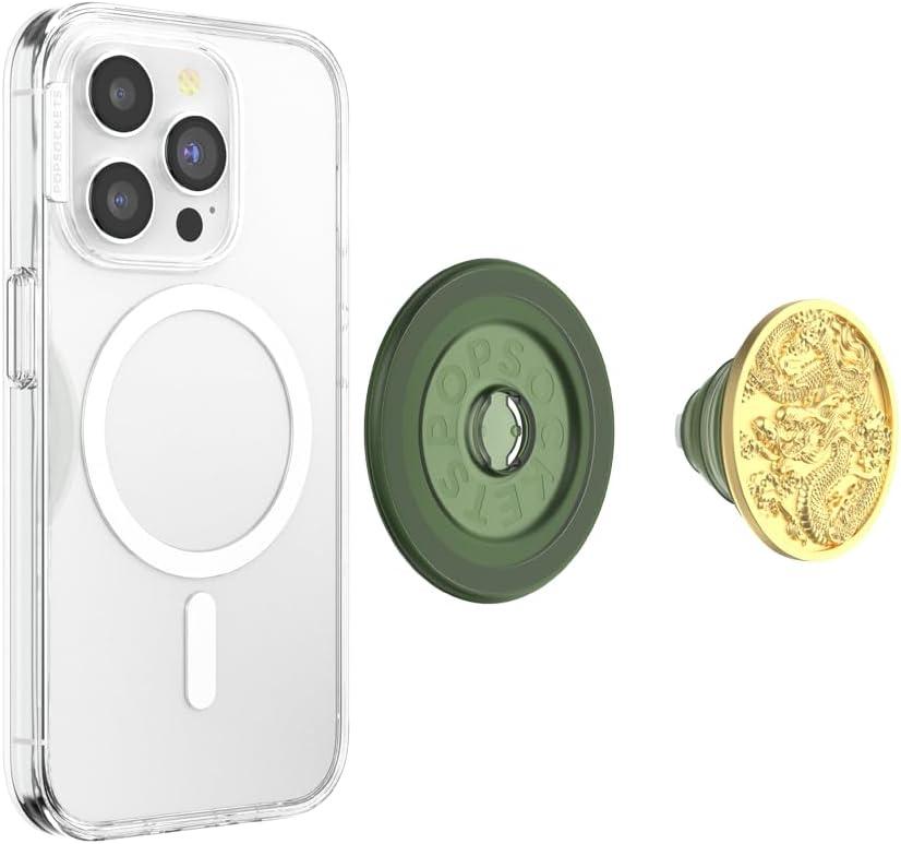 imagePopSockets Phone Grip for MagSafe Magnetic Holder Phone Stand Crystal Eye of the Beholder GoldEnamel Dragon
