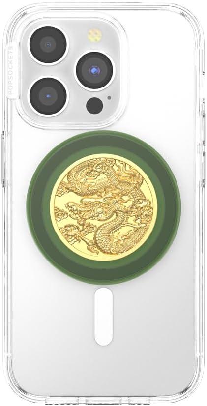 imagePopSockets Phone Grip for MagSafe Magnetic Holder Phone Stand Crystal Eye of the Beholder GoldEnamel Dragon