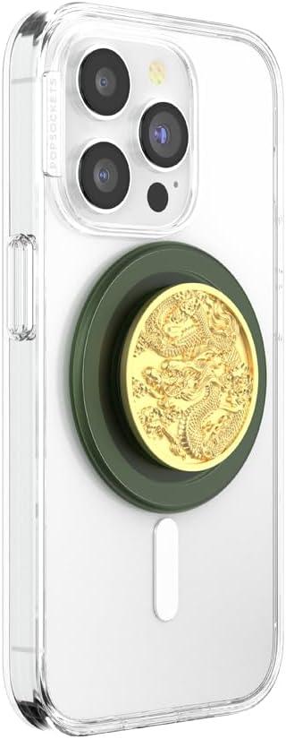 imagePopSockets Phone Grip for MagSafe Magnetic Holder Phone Stand Crystal Eye of the Beholder GoldEnamel Dragon
