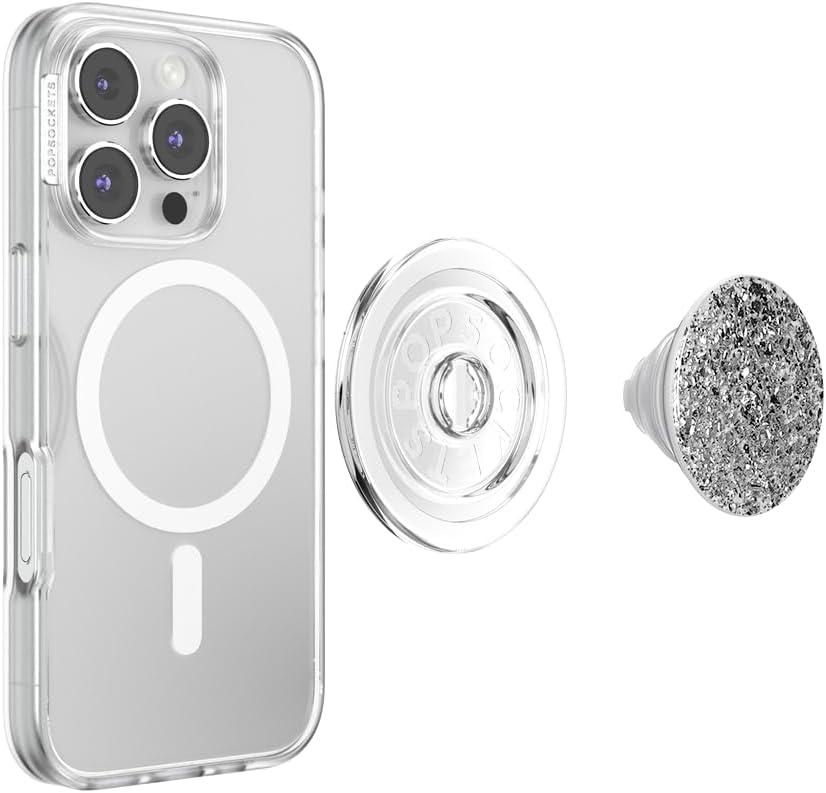 imagePopSockets Phone Grip for MagSafe Magnetic Holder Phone Stand Crystal Eye of the Beholder SilverConfetti Foil Silver