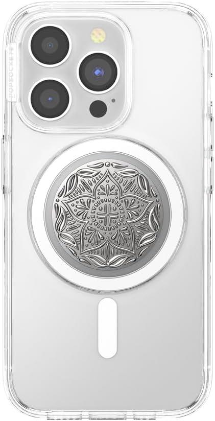 imagePopSockets Phone Grip for MagSafe Magnetic Holder Phone Stand Crystal Eye of the Beholder SilverMandala
