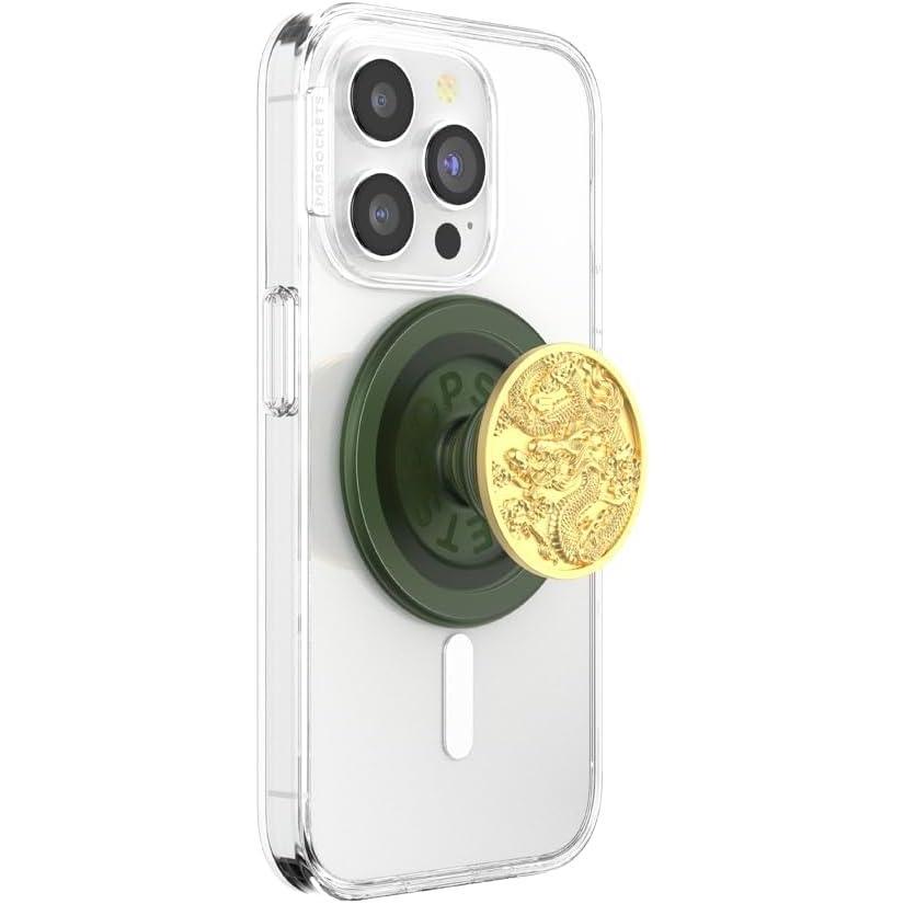 imagePopSockets Phone Grip for MagSafe Magnetic Holder Phone Stand Crystal Eye of the Beholder GoldEnamel Dragon