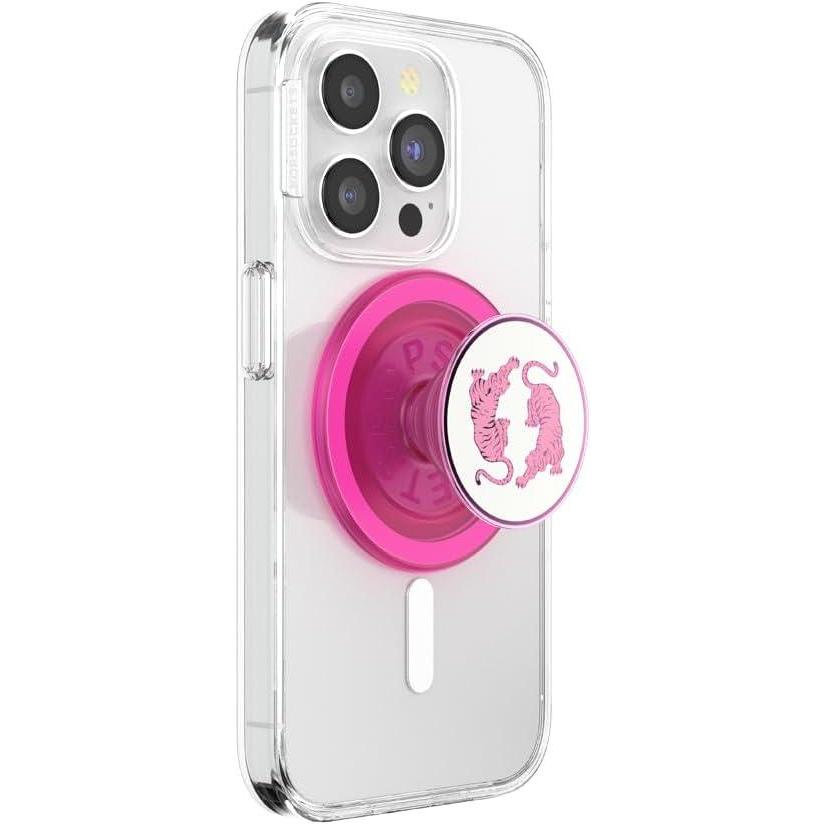imagePopSockets Phone Grip for MagSafe Magnetic Holder Phone Stand Cute Pink Curves ClayLe Tigre Boca