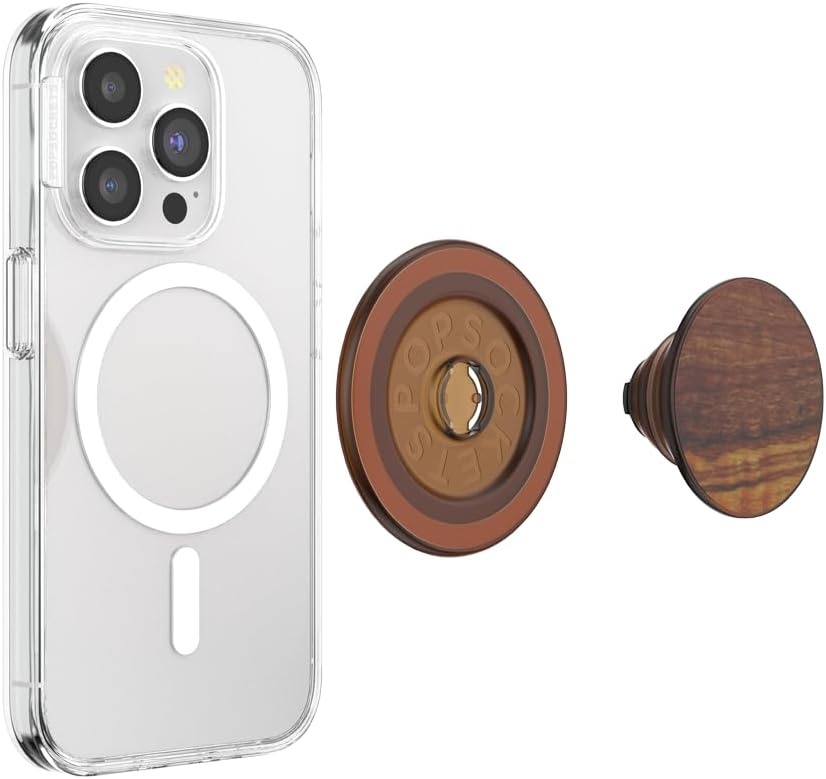 imagePopSockets Phone Grip for MagSafe Magnetic Holder Phone Stand Brown FATA Morgana AmberOlive Wood