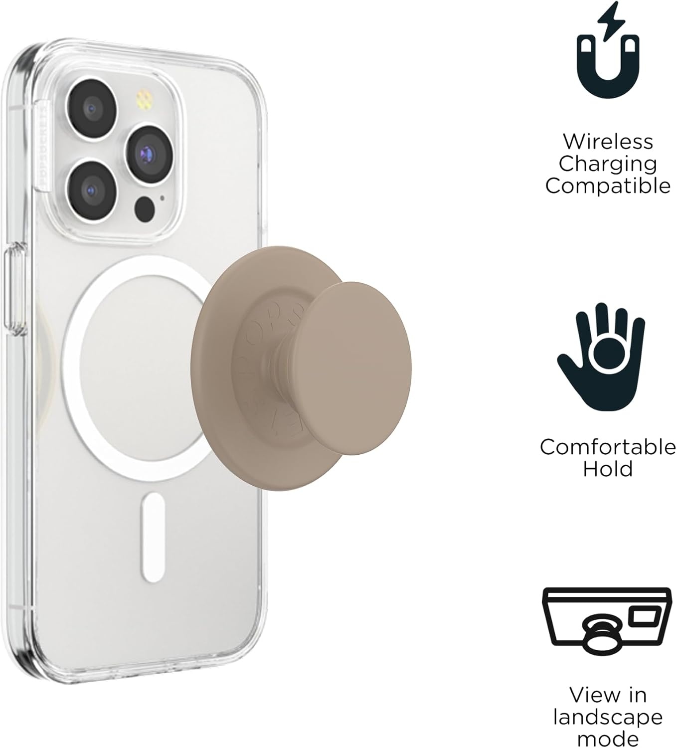 imagePopSockets Phone Grip for MagSafe Magnetic Holder Phone Stand Brown FATA Morgana AmberSoft Touch Latte