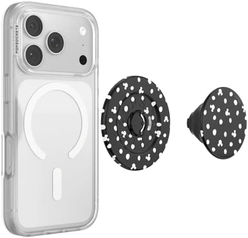 imagePopSockets Phone Grip for MagSafe Secure Magnetic Phone Grip amp Stand HandsFree Kickstand Wireless Charging Compatible Disney Heart Two CuteMickey Polka Dot Black