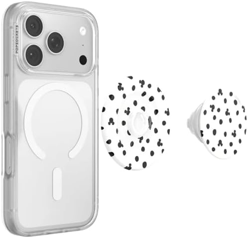 imagePopSockets Phone Grip for MagSafe Secure Magnetic Phone Grip amp Stand HandsFree Kickstand Wireless Charging Compatible Disney Heart Two CuteMickey Polka Dot White