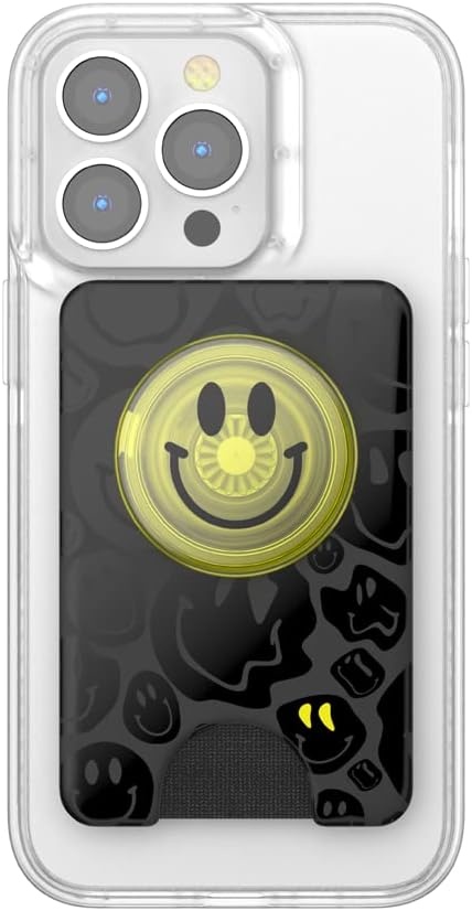 image:imagePopSockets Phone Wallet with Expanding Grip Phone Card Holder Wireless Charging Compatible Wallet Compatible with MagSafe Licorice DotAll Smiles
