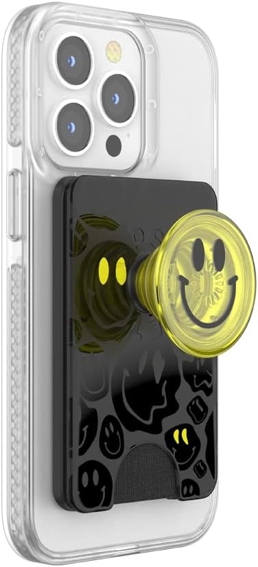 image:imagePopSockets Phone Wallet with Expanding Grip Phone Card Holder Wireless Charging Compatible Wallet Compatible with MagSafe Licorice DotAll Smiles