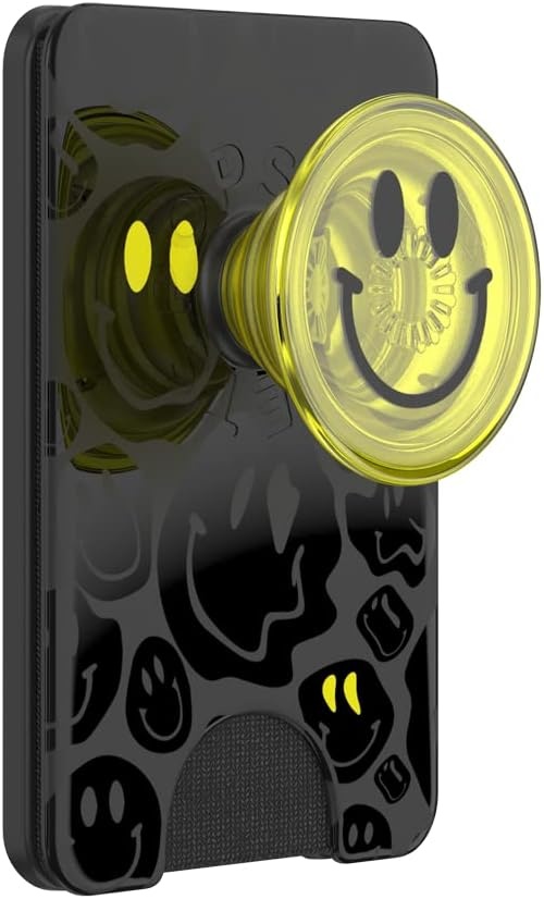 image:imagePopSockets Phone Wallet with Expanding Grip Phone Card Holder Wireless Charging Compatible Wallet Compatible with MagSafe Licorice DotAll Smiles