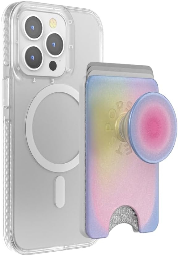 image:imagePopSockets Phone Wallet with Expanding Grip Phone Card Holder Wireless Charging Compatible Wallet Compatible with MagSafe Licorice DotAura