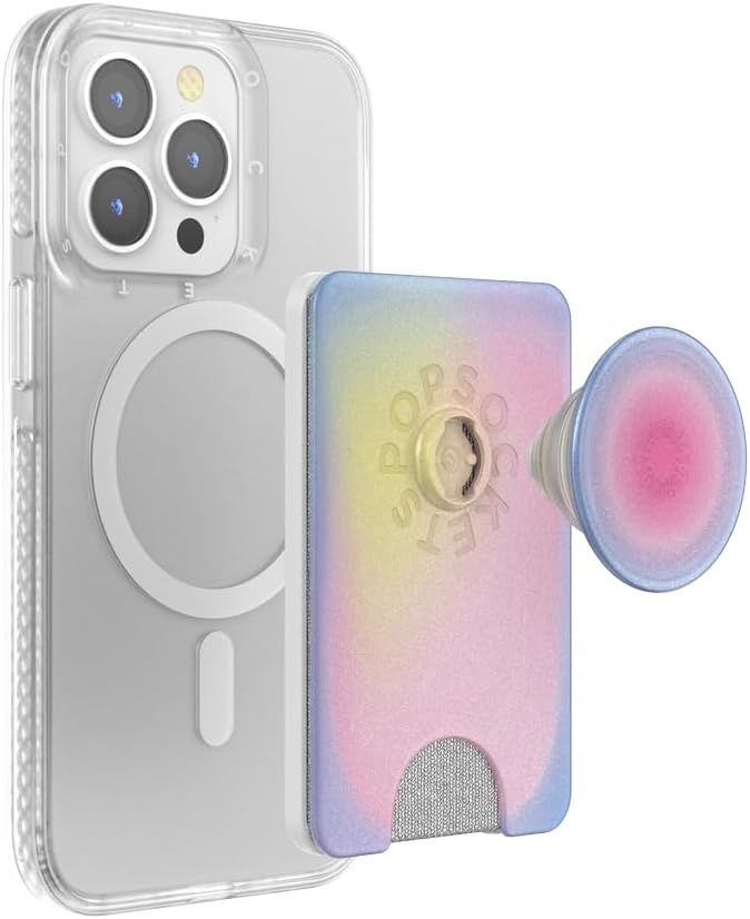 image:imagePopSockets Phone Wallet with Expanding Grip Phone Card Holder Wireless Charging Compatible Wallet Compatible with MagSafe Licorice DotAura