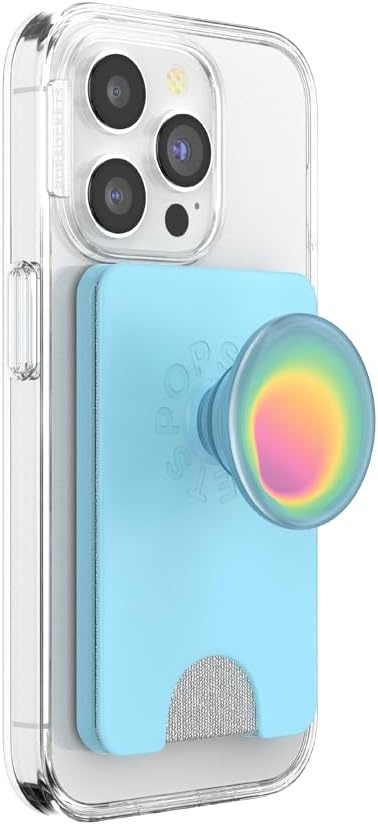 image:imagePopSockets Phone Wallet with Expanding Grip Phone Card Holder Wireless Charging Compatible Wallet Compatible with MagSafe Licorice DotAura Butterfly Pea Blue