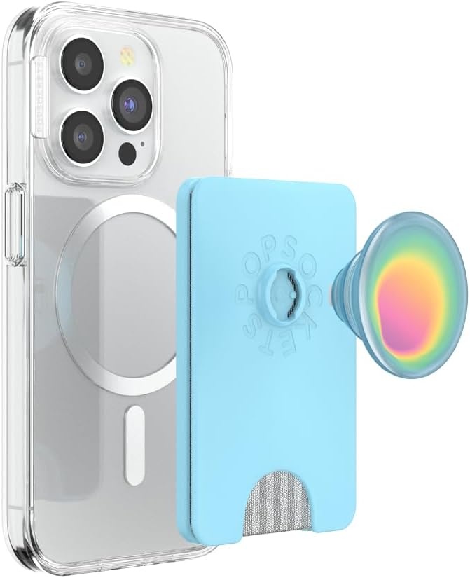 image:imagePopSockets Phone Wallet with Expanding Grip Phone Card Holder Wireless Charging Compatible Wallet Compatible with MagSafe Licorice DotAura Butterfly Pea Blue