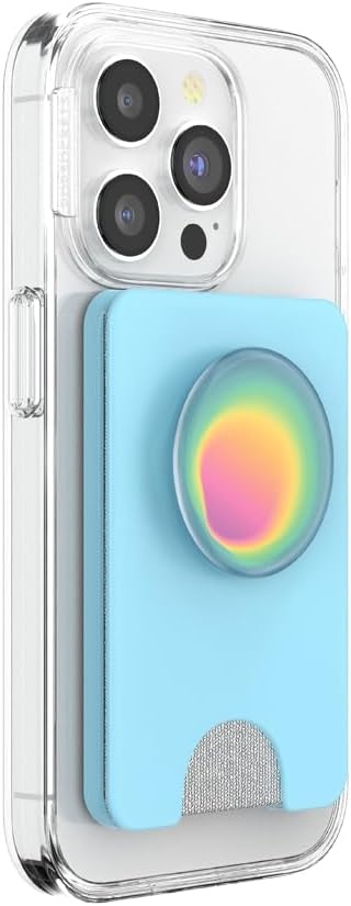 image:imagePopSockets Phone Wallet with Expanding Grip Phone Card Holder Wireless Charging Compatible Wallet Compatible with MagSafe Licorice DotAura Butterfly Pea Blue
