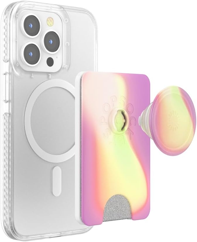 image:imagePopSockets Phone Wallet with Expanding Grip Phone Card Holder Wireless Charging Compatible Wallet Compatible with MagSafe Licorice DotAurange