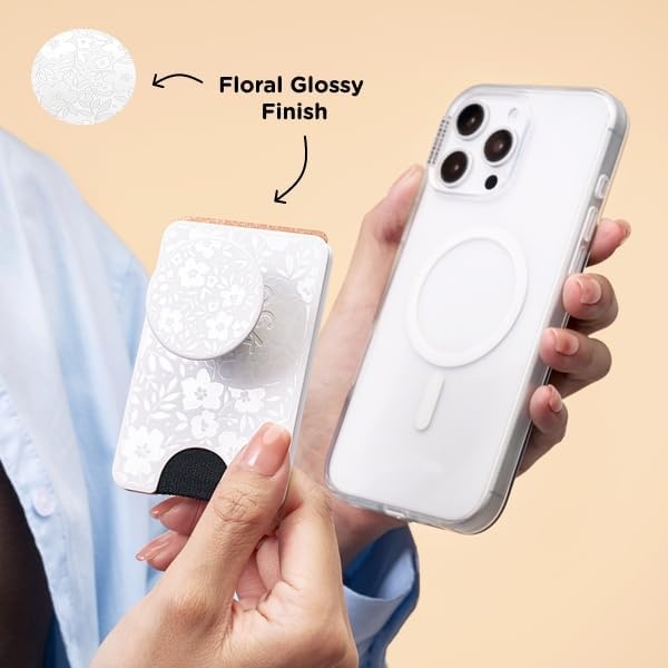 image:imagePopSockets Phone Wallet with Expanding Grip Phone Card Holder Wireless Charging Compatible Wallet Compatible with MagSafe Licorice DotBlanc Fresh