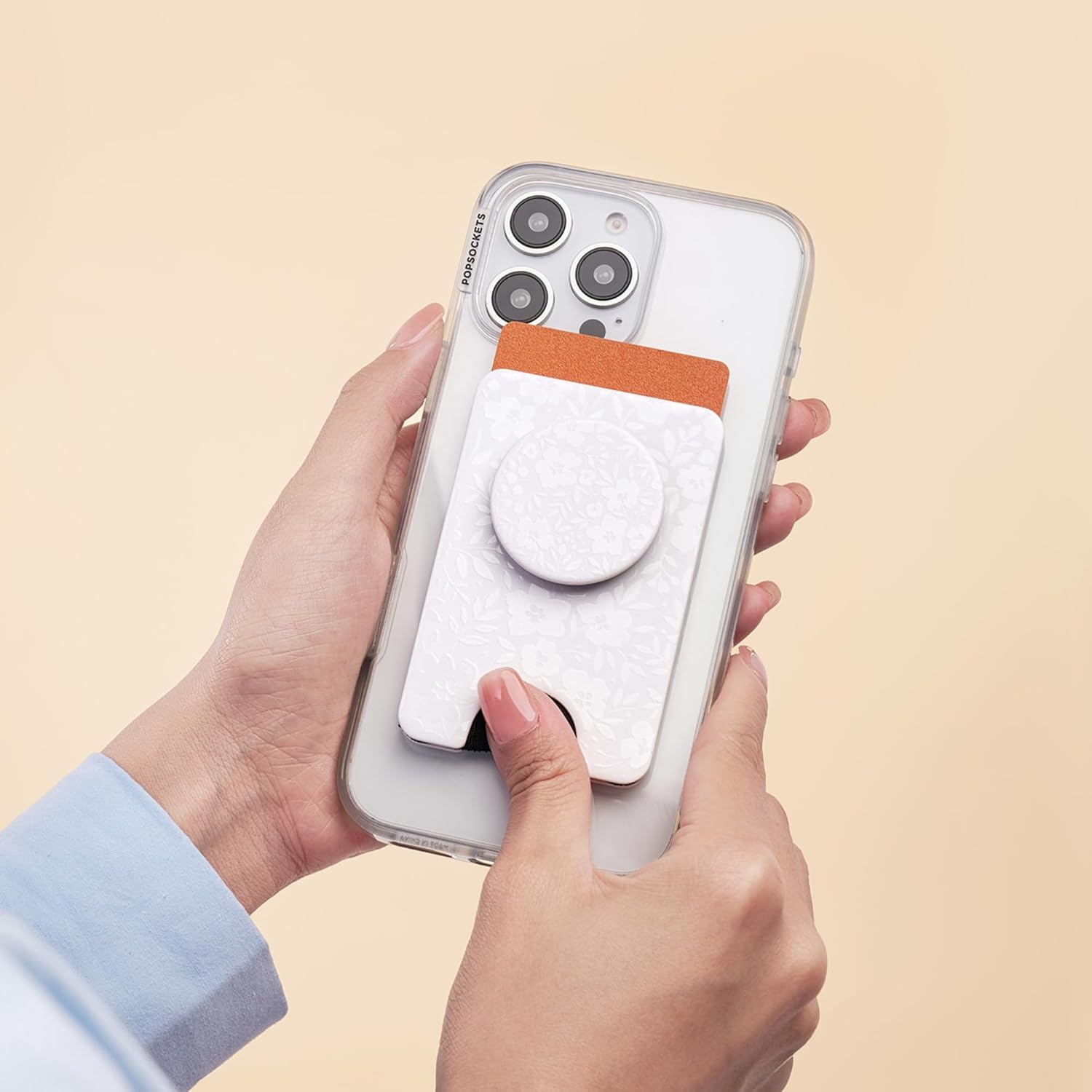 image:imagePopSockets Phone Wallet with Expanding Grip Phone Card Holder Wireless Charging Compatible Wallet Compatible with MagSafe Licorice DotBlanc Fresh