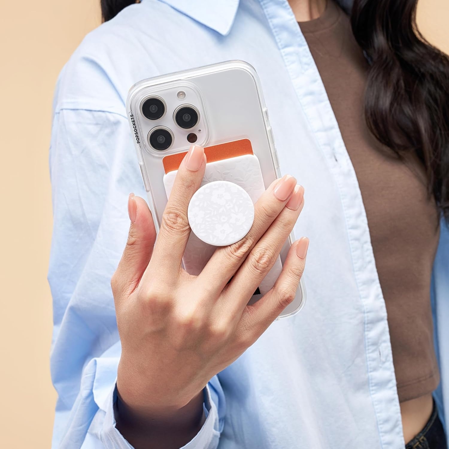 image:imagePopSockets Phone Wallet with Expanding Grip Phone Card Holder Wireless Charging Compatible Wallet Compatible with MagSafe Licorice DotBlanc Fresh