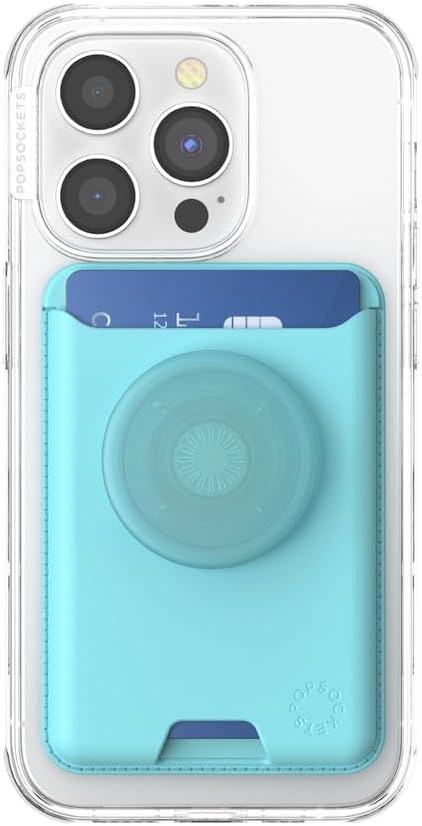 image:imagePopSockets Phone Wallet with Expanding Grip Phone Card Holder Wireless Charging Compatible Wallet Compatible with MagSafe Licorice DotButterfly Pea Blue
