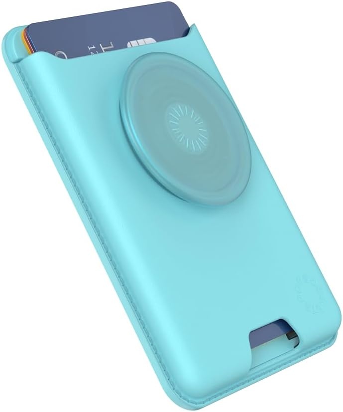 image:imagePopSockets Phone Wallet with Expanding Grip Phone Card Holder Wireless Charging Compatible Wallet Compatible with MagSafe Licorice DotButterfly Pea Blue