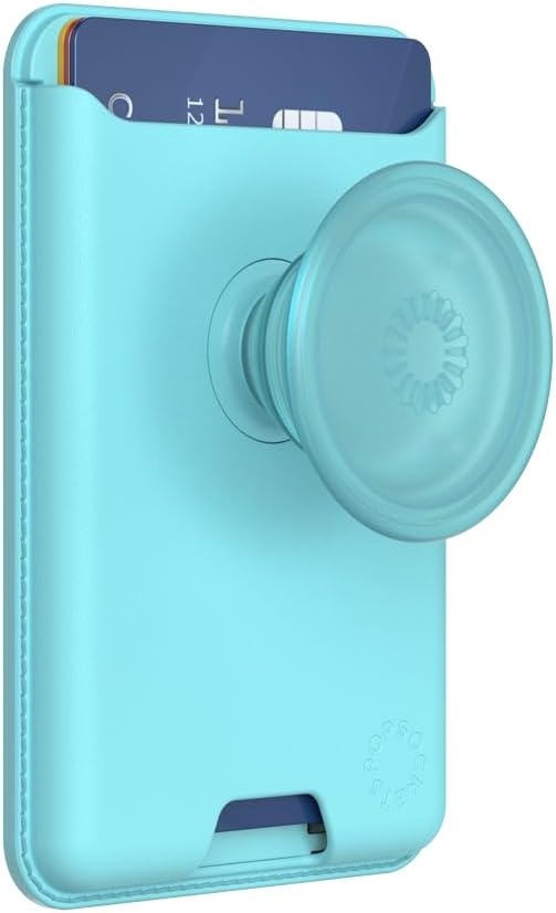 image:imagePopSockets Phone Wallet with Expanding Grip Phone Card Holder Wireless Charging Compatible Wallet Compatible with MagSafe Licorice DotButterfly Pea Blue