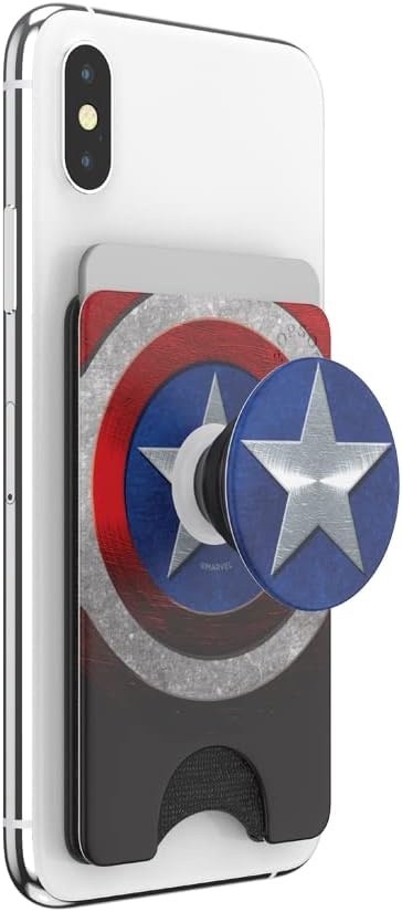 image:imagePopSockets Phone Wallet with Expanding Grip Phone Card Holder Wireless Charging Compatible Wallet Compatible with MagSafe Licorice DotCaptain America