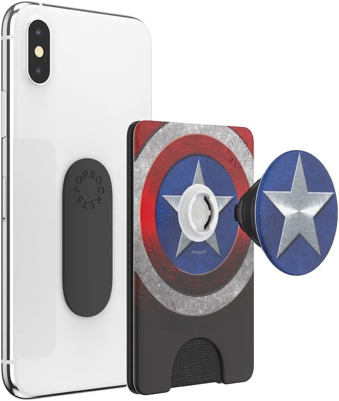 image:imagePopSockets Phone Wallet with Expanding Grip Phone Card Holder Wireless Charging Compatible Wallet Compatible with MagSafe Licorice DotCaptain America
