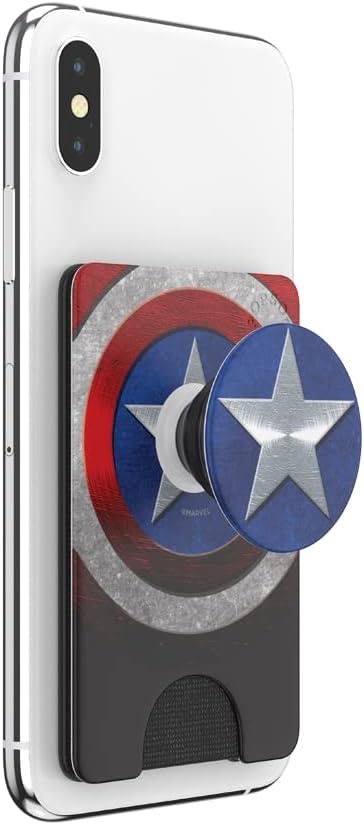 image:imagePopSockets Phone Wallet with Expanding Grip Phone Card Holder Wireless Charging Compatible Wallet Compatible with MagSafe Licorice DotCaptain America