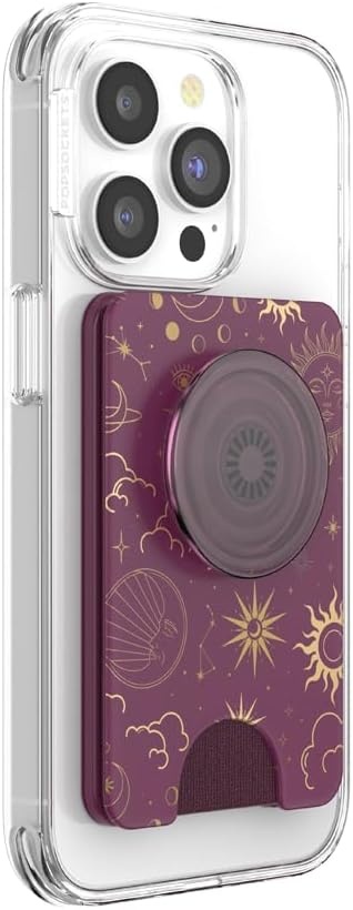 image:imagePopSockets Phone Wallet with Expanding Grip Phone Card Holder Wireless Charging Compatible Wallet Compatible with MagSafe Licorice DotCelestial Mauve