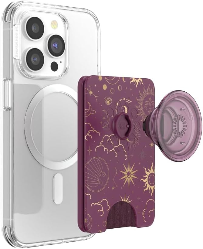 image:imagePopSockets Phone Wallet with Expanding Grip Phone Card Holder Wireless Charging Compatible Wallet Compatible with MagSafe Licorice DotCelestial Mauve