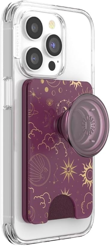 image:imagePopSockets Phone Wallet with Expanding Grip Phone Card Holder Wireless Charging Compatible Wallet Compatible with MagSafe Licorice DotCelestial Mauve